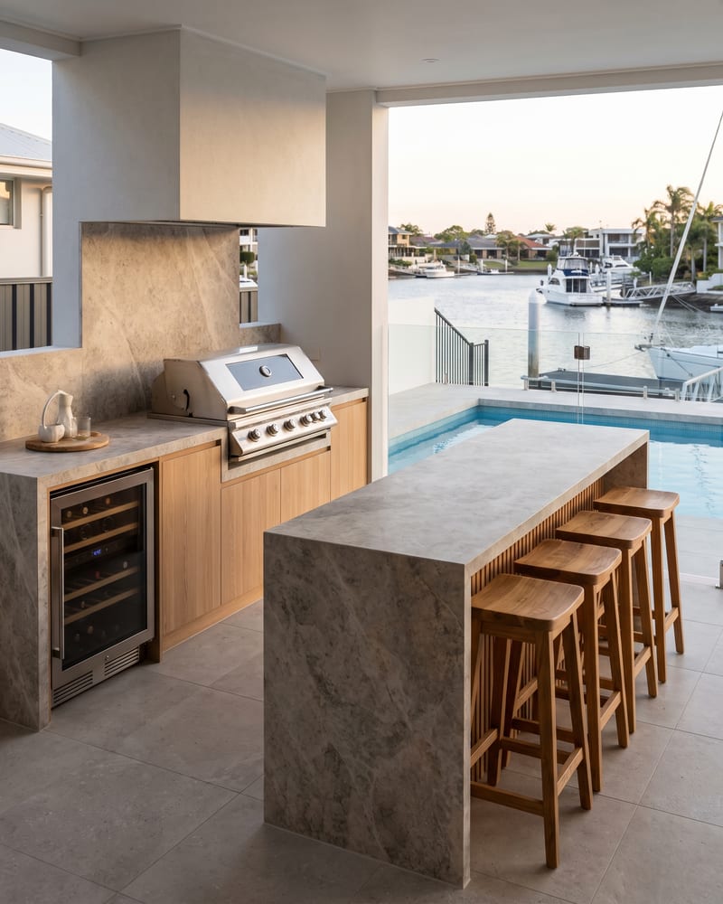 Built-in BBQ and entertaining zone with custom oak joinery