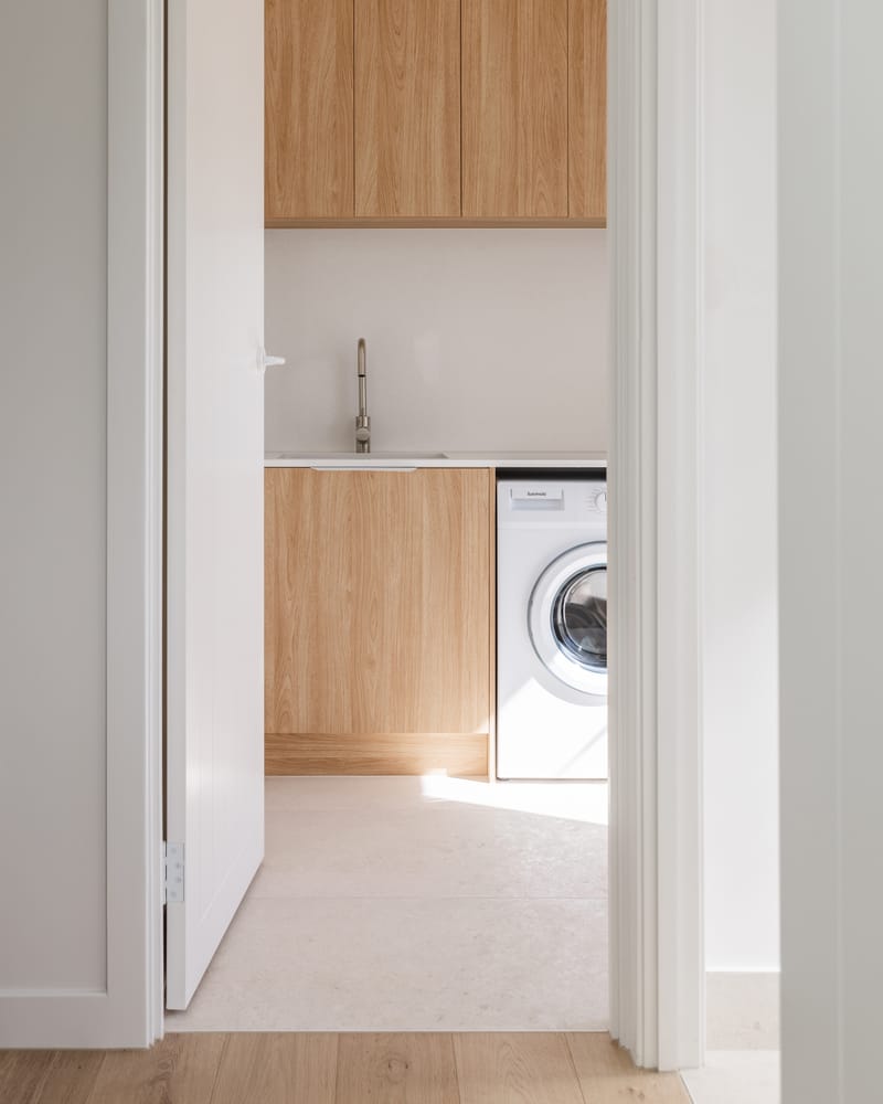 Custom oak laundry joinery, Paradise Point
