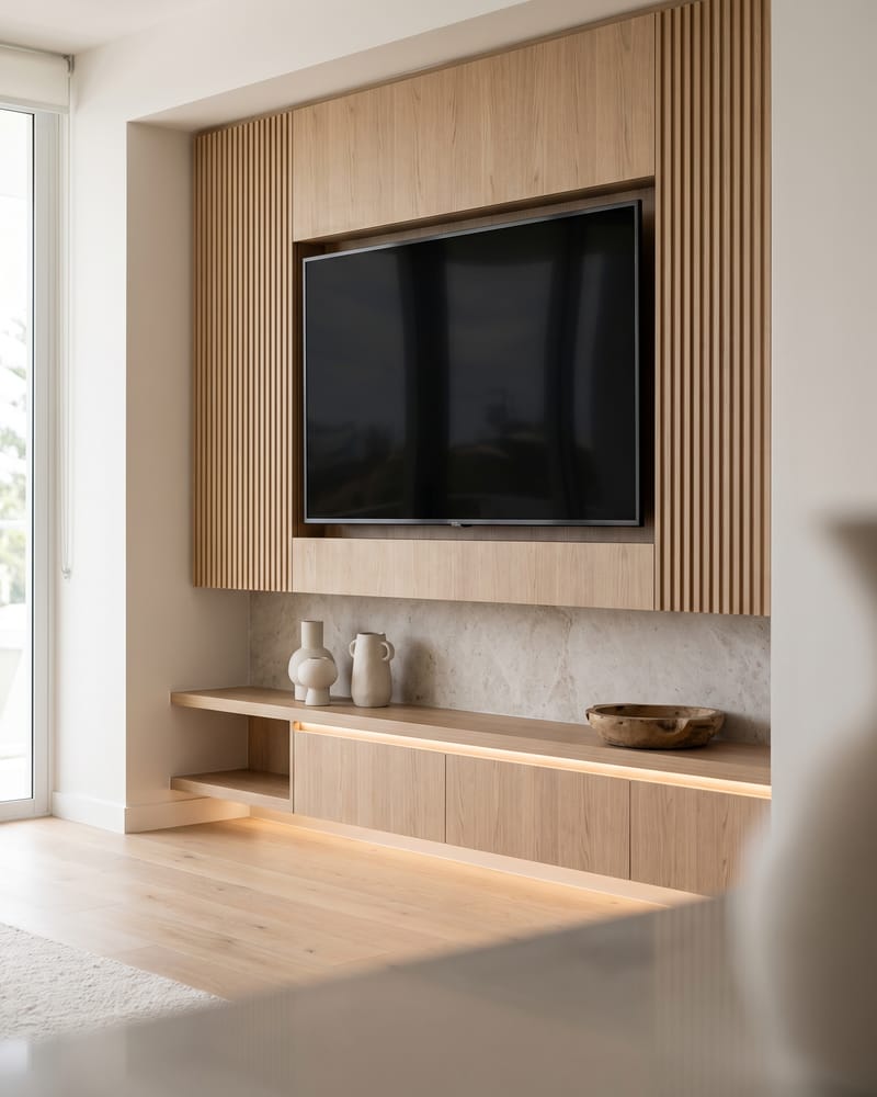 Custom media wall and entertainment joinery on the Gold Coast