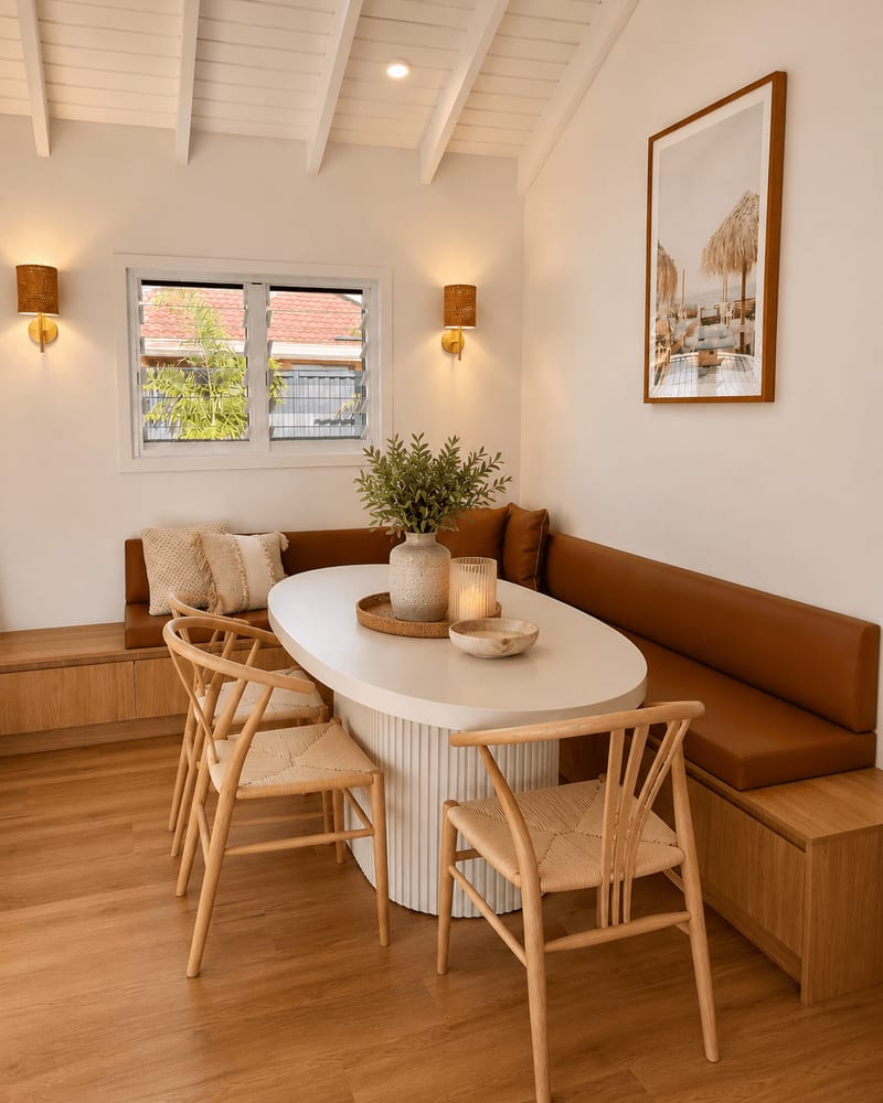 Custom dining nook with a built-in leather banquette, Burleigh Waters