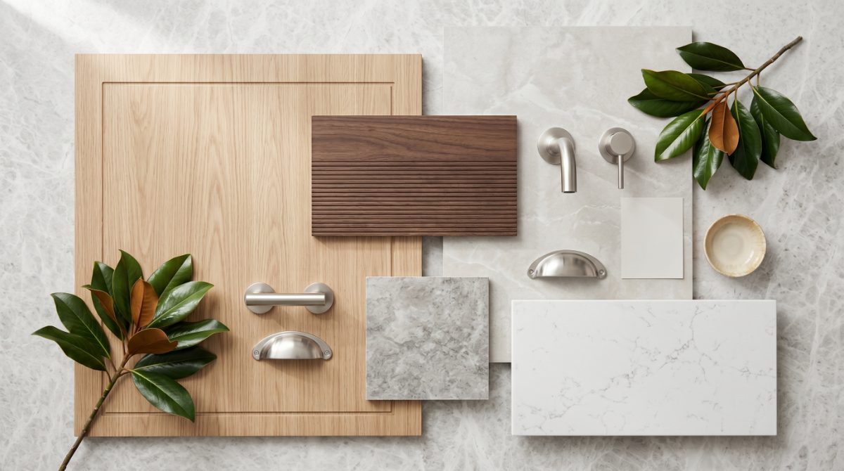Ensuite & wardrobe material flat lay