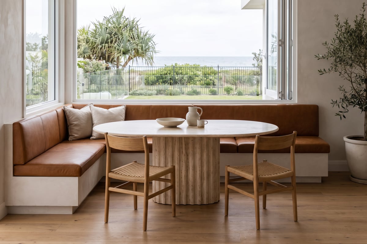 A completed built-in dining banquette on the Gold Coast
