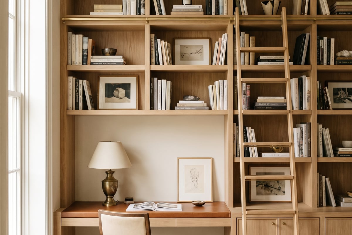 Custom home office joinery installed alongside a builder
