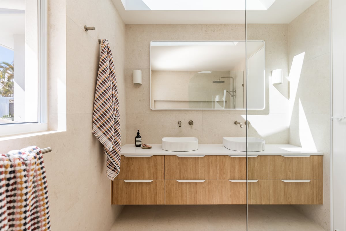 A completed custom bathroom vanity on the Gold Coast